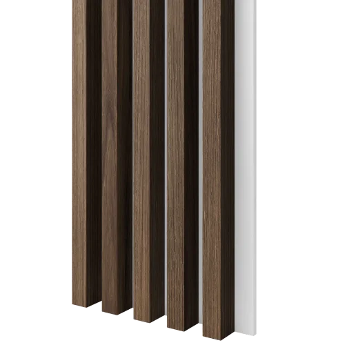 Drevené lamely ŠIROKÉ na BIELEJ doske (MDF), ORECH, 46 x 300 x 2750 mm (0,825 m2)