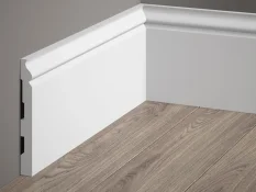 Podlahová lišta – PREMIUM, tvrdý plast PolyForce (HD Polymér), kvalitný biely lak (finálny povrch), 137 x 18 x 2000 mm