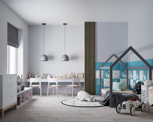 Realizace dřevěných lamel LINEA SLIM 3 – Zlatá v dětském pokoji