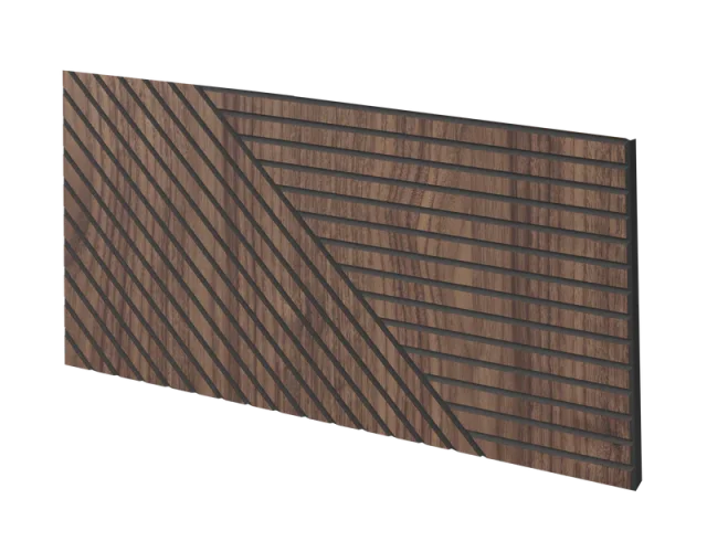 Lamelový panel SEGOVIA - DÝHA Z AMERICKÉHO OŘECHU, 600 x 300 mm, ČERNÝ MDF PANEL