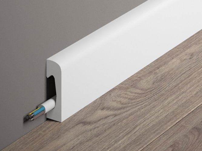 Podlahová lišta – PREMIUM, tvrdý plast PolyForce (HD Polymer), kvalitní bílý lak (finální povrch), 49 x 15 x 2000 mm